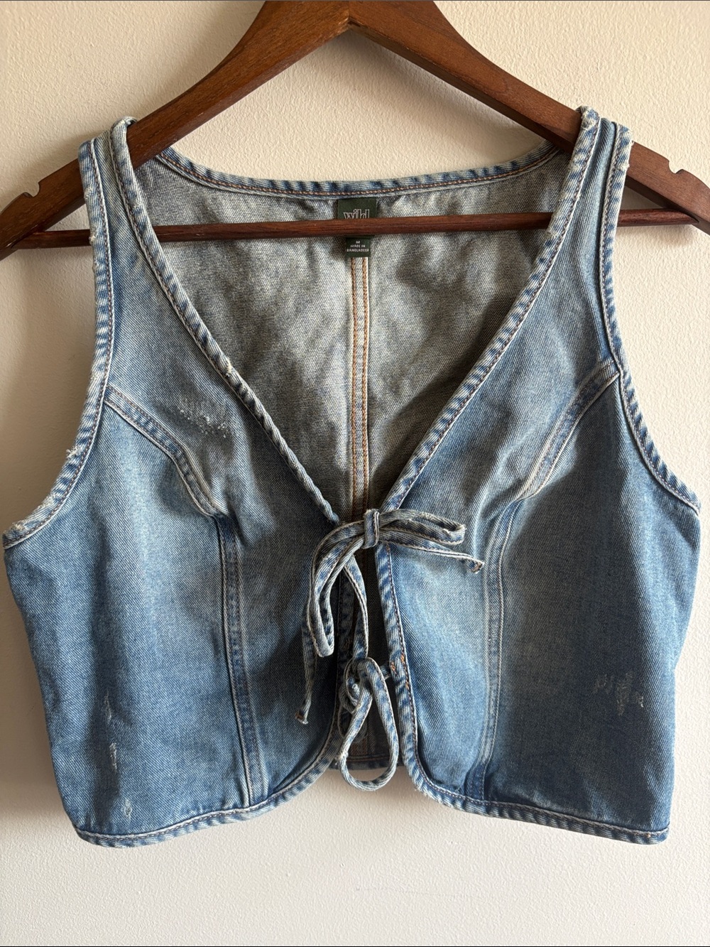 Wild Fable Denim Tie Front Crop Vest Medium Distressed Y2K